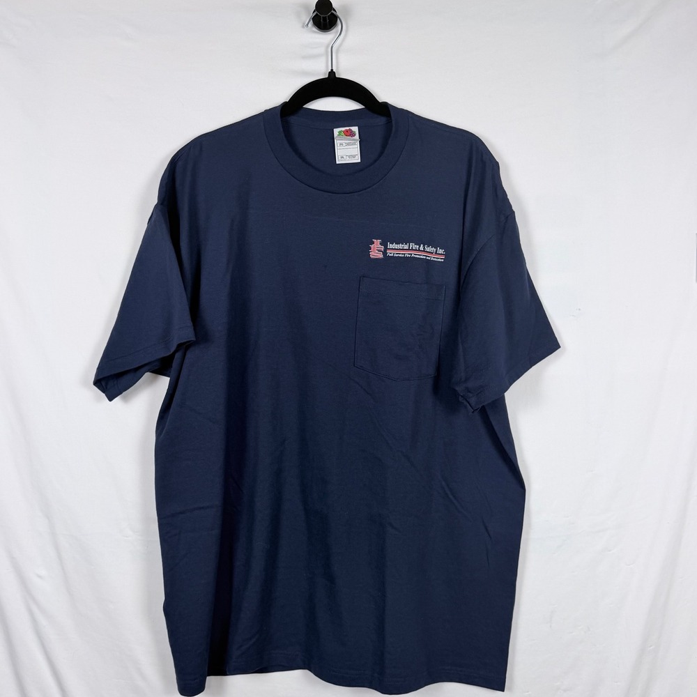 Fruit of the Loom Best Mens 2XL Navy Blue Pocket Graphic T-Shirt Industrial Fire